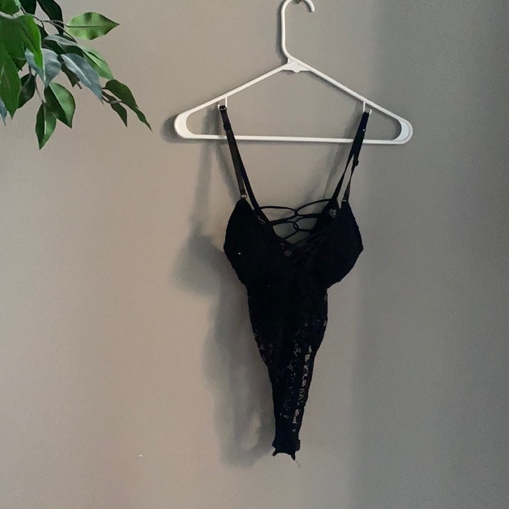 Cotton Floral Black Lace Pattern Bodysuit